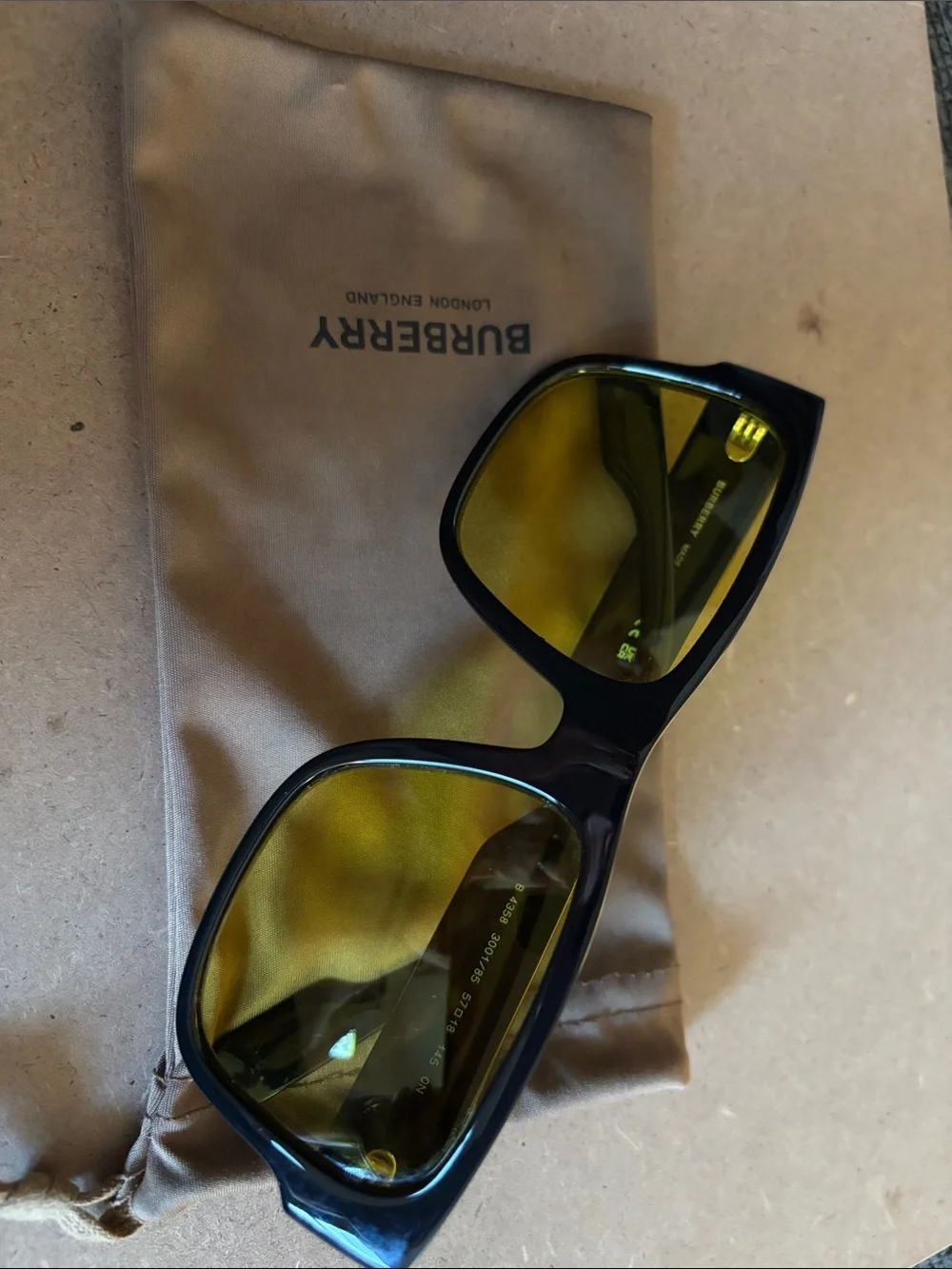 Burberry Black Frame Sunglasses with Yellow Lenses